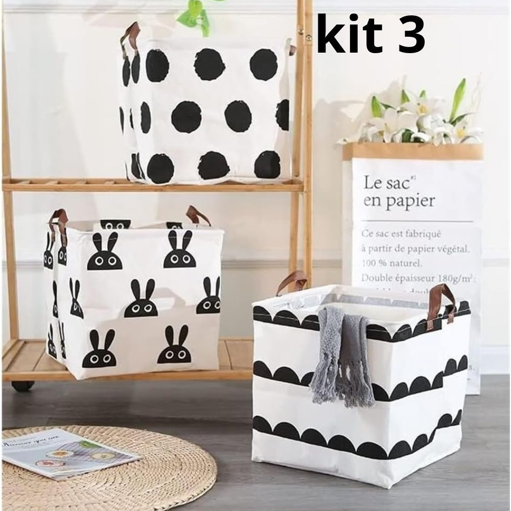 kit 3 Cestos Organizador Multiuso Dobrável Roupa Brinquedo Tecido 30 x 30 x 30 em Oferta na Shopee