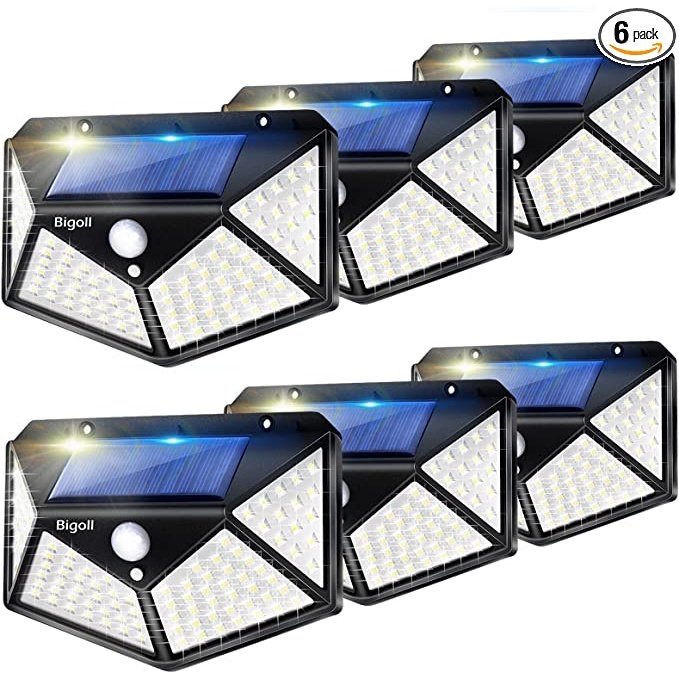 Kit 1/2/3/4/5 Luminária Solar 100 Leds Com Sensor Presença Para Jardim Externa Parede Prova D'água Luz