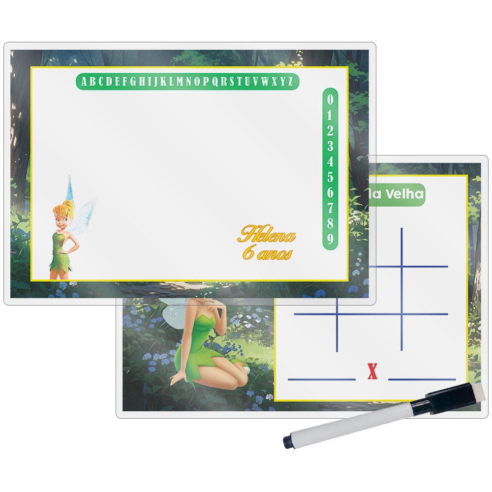 Lousa Mágica + Caneta Com Apagador Personalizada Lembrancinha Festa Infantil Tinker Bell Ou Outros
