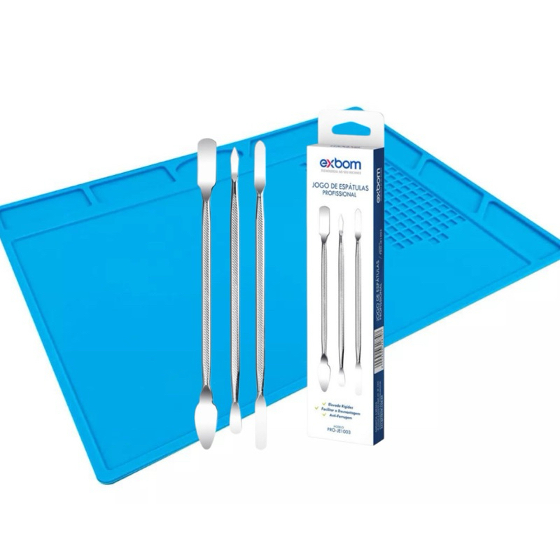 Kit 3 Espátula De Aço Alta Precisão Celular Exbom+ Manta Silicone antiestática