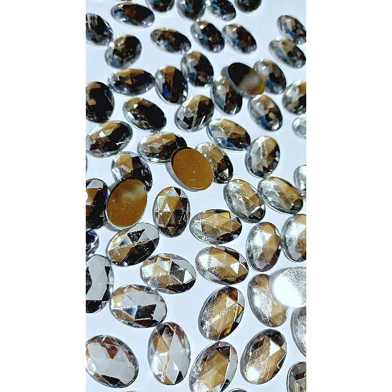 Chaton Colagem Oval Prata Cristal 14x10mm