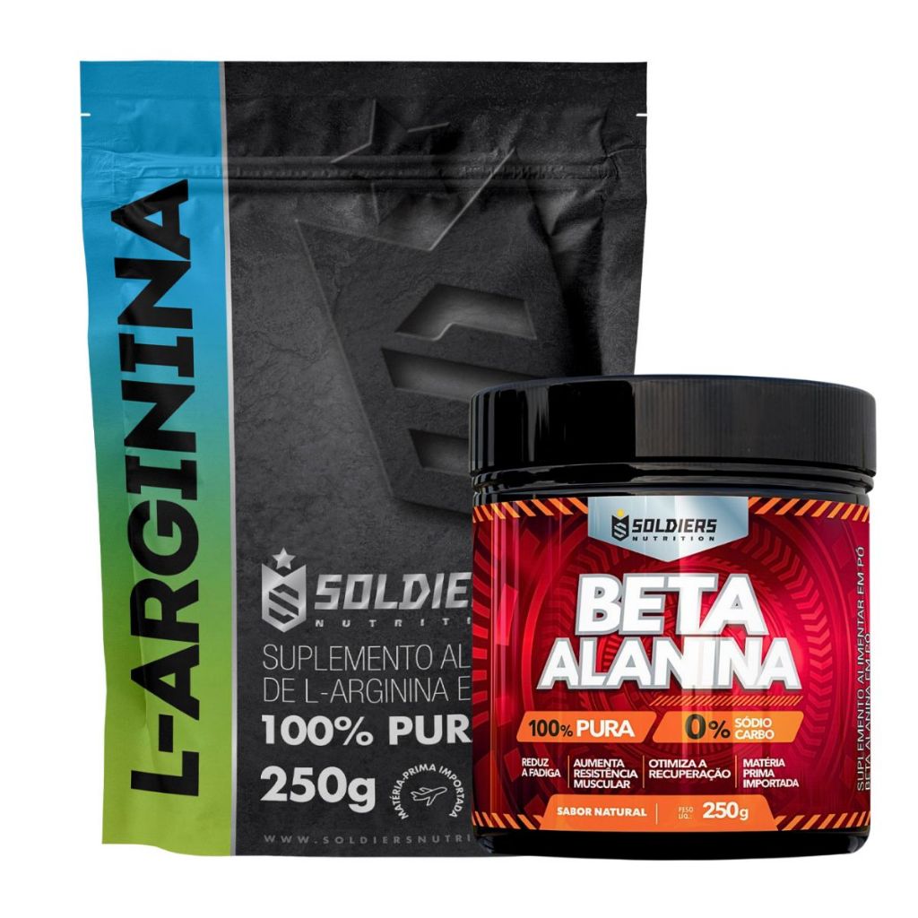 Kit: Arginina 250g + Beta Alanina 250g Soldiers Nutrition Aminoácido Recuperação em Oferta na Shopee