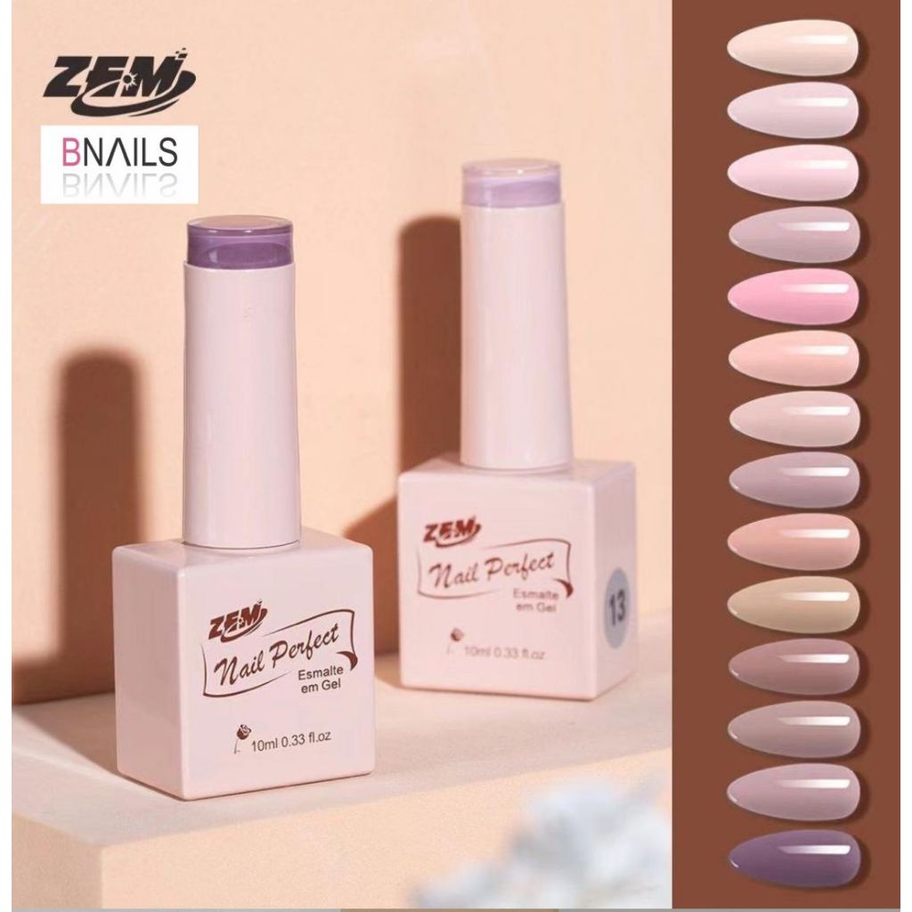 Esmalte em Gel Zem Tons de Nude e Rosa Nail Perfect Zem 10ml com Anvisa