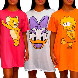 Camisola Camisão de Personagem Feminino Desenhos Divertidos Manga Curta Adulto em Oferta na Shopee