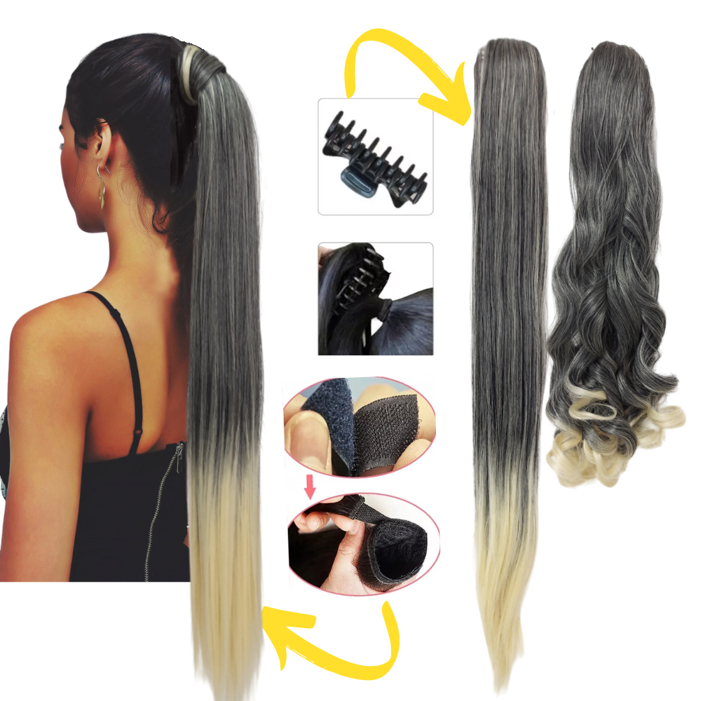 Aplique Rabo De Cavalo Orgânica Premium Ondulado/liso Californiana Preto/ loiro piranha ou velcro