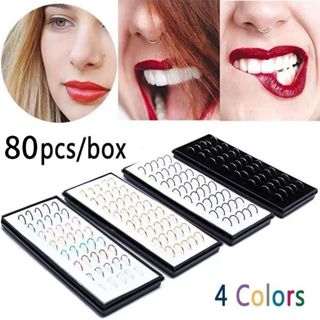 80 Piercing De Nariz Nostril Aço Com Pedra De Strass reto silicone Kit Luxo Unissex Masculino femino Fashion Top em Oferta na Shopee