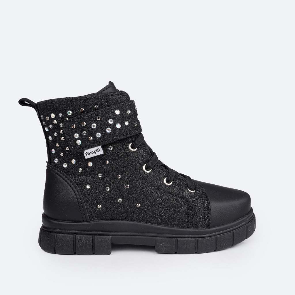 Bota Coturno Feminina Pampili Lucky Glitter Strass Mini Diva Blogueira Clássica Estiloso Infantil