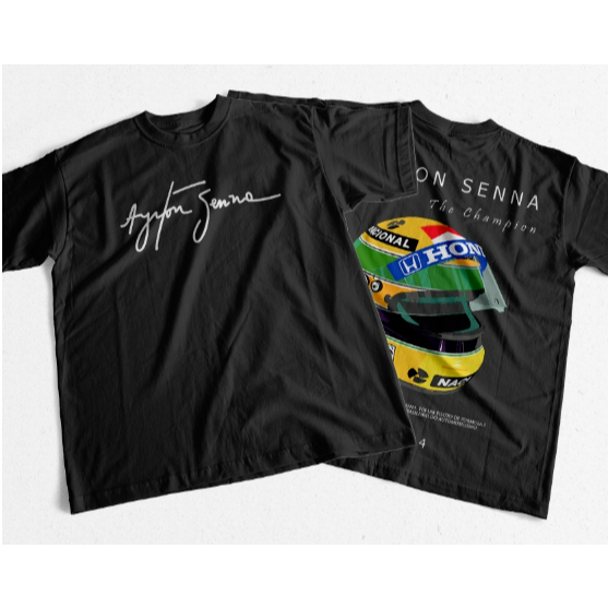 Camiseta  Basica Camisa Ayrton Senna Capacete Formula 1 The Champion Rip  (Frente e Costa) Exclusiva promoção Liquidação