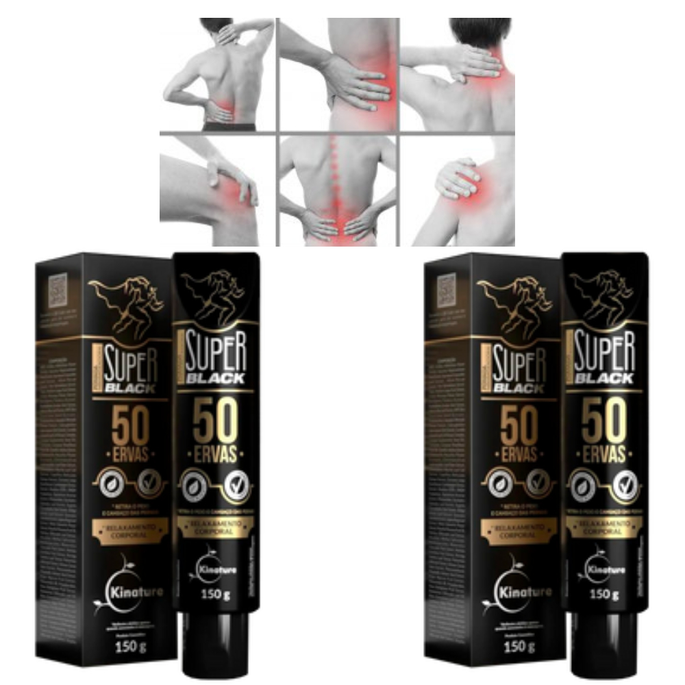 Kit 2 POMADAS MASSAGEADORA 50 ERVAS SUPER BLACK - 150G ALIVIO DE DOR DESCONFORTO MUSCULAR