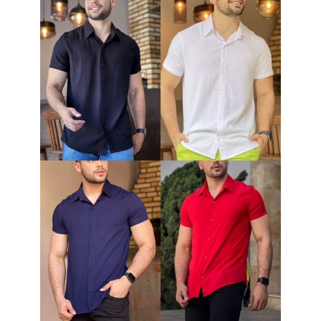 Camisa Social lisa básica Masculina Havaiana Verão em Oferta na Shopee