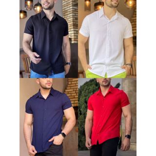 Camisa Social lisa básica Masculina Havaiana Verão em Oferta na Shopee