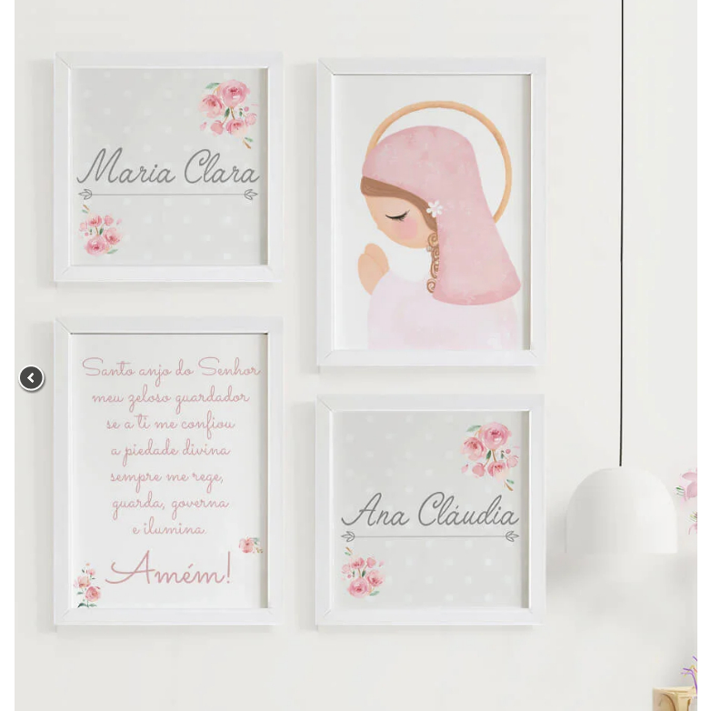 Quadros para quarto de irmãs Santo Anjo e Nossa Senhora com Nomes Reza Personalizado Infantil Maternidade