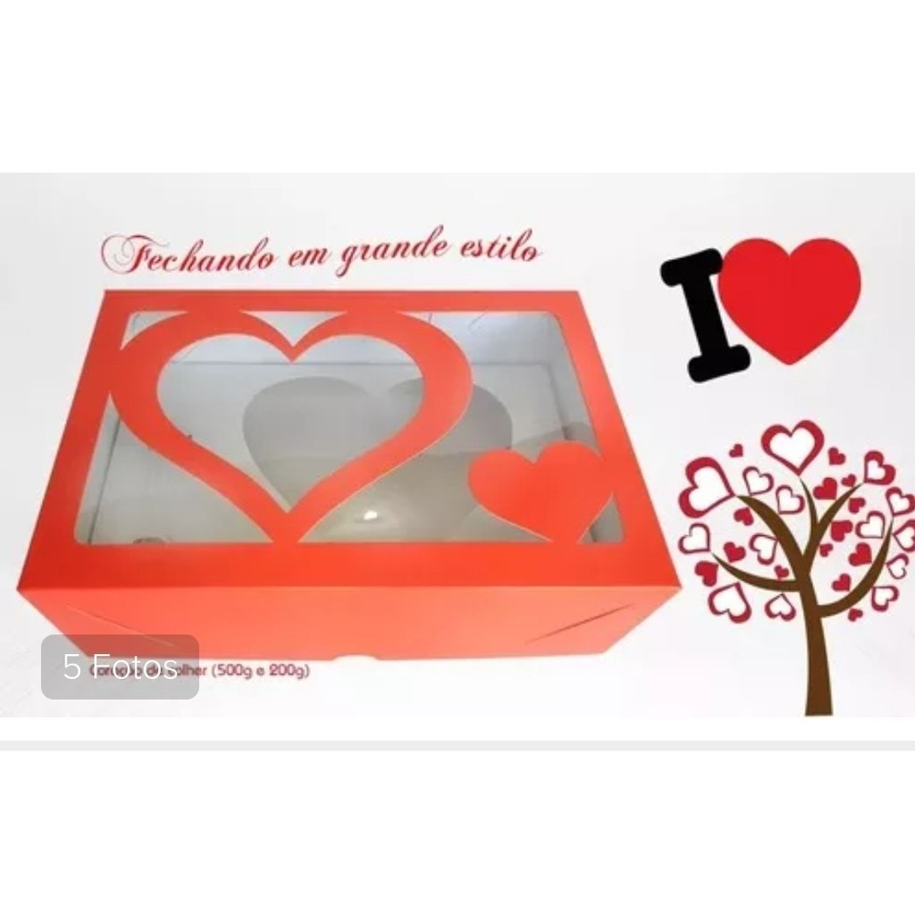 Caixa para Coração de colher (500g) - Dia dos Namorados (kit com 6 caixas) em Oferta na Shopee