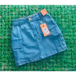 mine saia jeans cargo com lycra