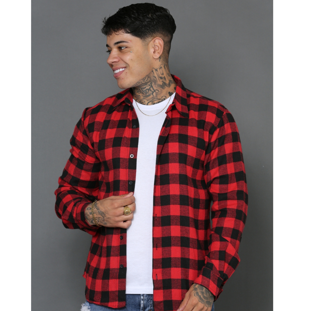 Camisa Xadrez Masculina Manga Longa Flanelada Junina