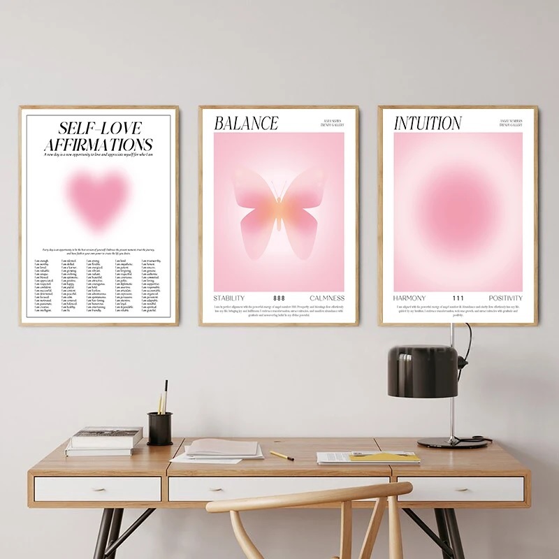 Quadro decorativo Rosa Aura Halo pink 3 peças 40x60