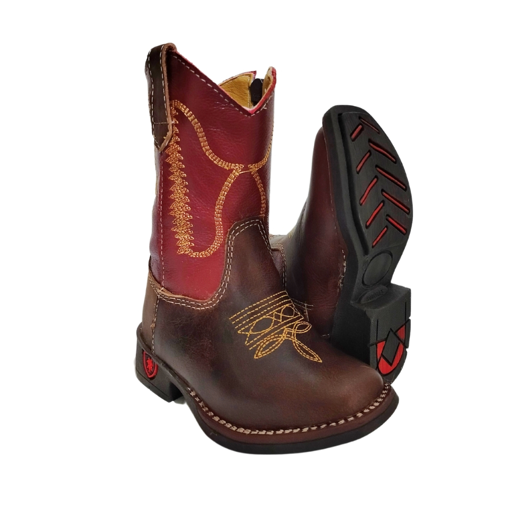 Bota Infantil Country Texana Couro Masculina Botinha
