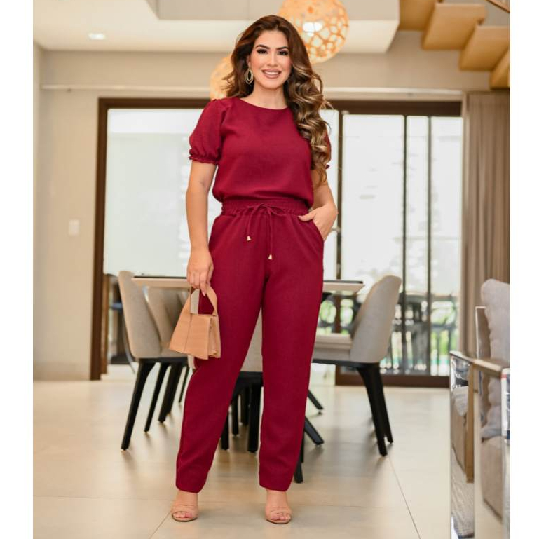 Conjunto Feminino Casual Elegante Sofisticado De Blusa Calça em Linho De Algodão Cores Verão 2023 Roupa Feminina Festa Uniforme Barata Promoção Oferta Exclusiva
