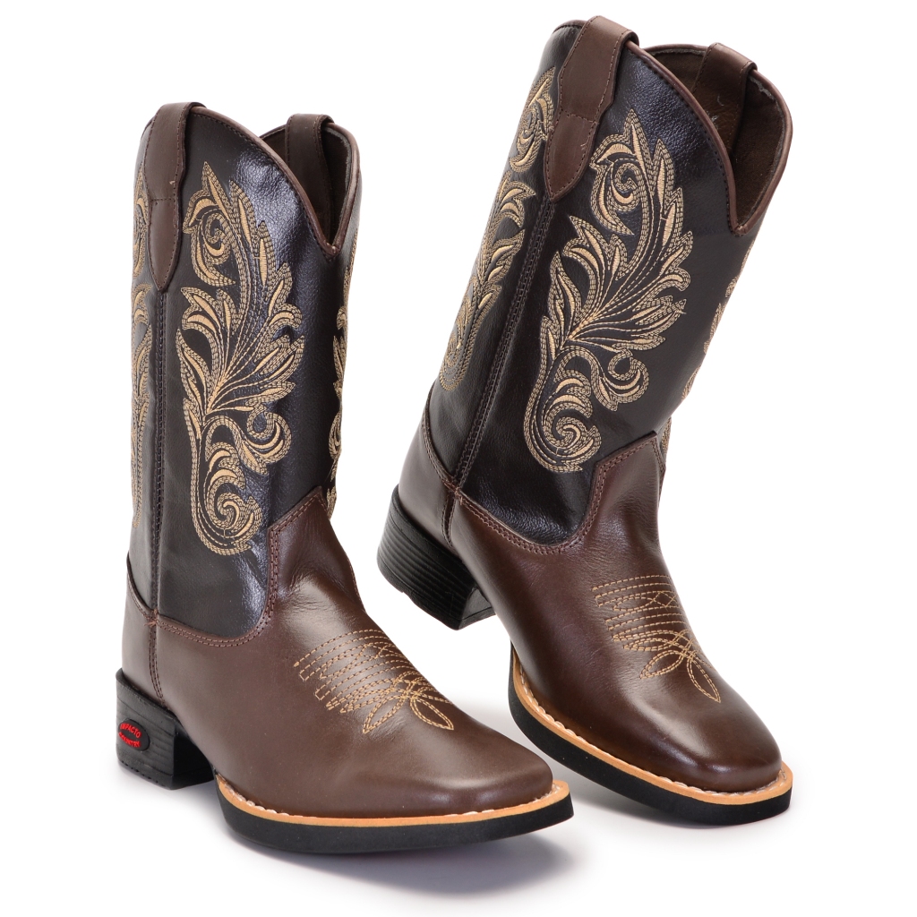Bota Texana Feminina Country Em Couro Boiadeira Lançamento Impacto Country em Oferta na Shopee