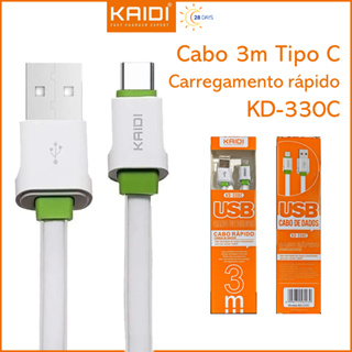 Cabo Carregamento USB para Tipo C 3m Kaidi KD-330C em Oferta na Shopee
