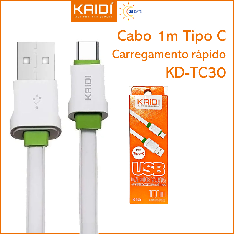 Cabo para Celular de Carga e Dados Cabo Rápido USB para Tipo C 1m 1000mm Kaidi Original KDTC30