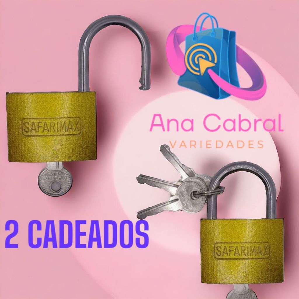 2 Cadeado 50mm Reforçado de Alta Segurança Tamanho Medio Com 3 Chaves GRANDE P/ Portões - Grades - Correntes