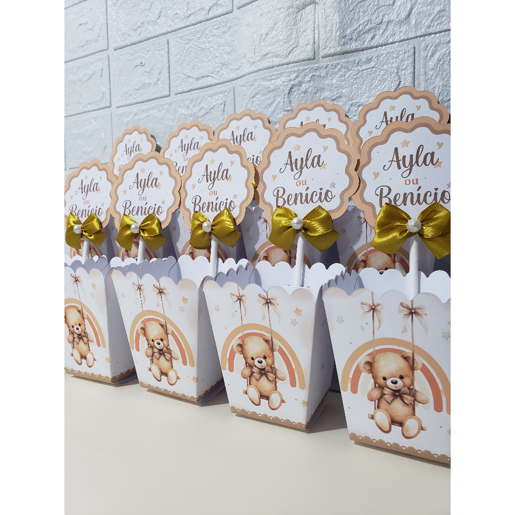 5 Unid centro de mesa cachepot personalizado enfeite de mesa chá revelação ursinhos - ursinho balanço com arco iris- pegue e monte ou montado