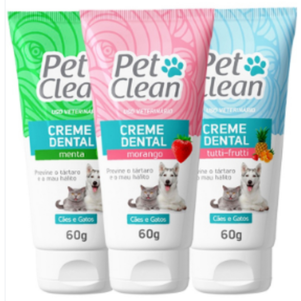 Creme Dental para Cachorro Cães e Gato Pet Clean Sabores Menta Morango e Tutti Frutti em Oferta na Shopee