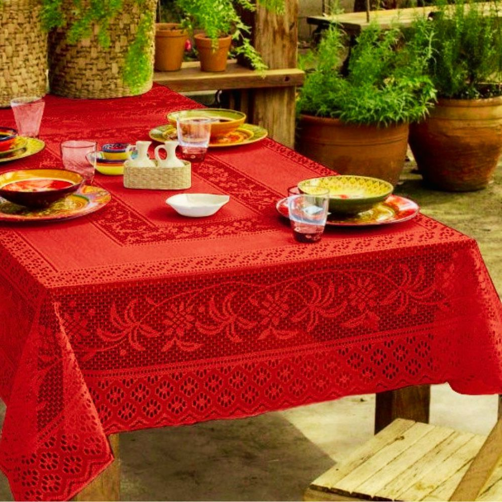 Toalha De Mesa De Renda 6 Lugares Vermelha Coqueiro 1,60x2,00cm em Oferta na Shopee