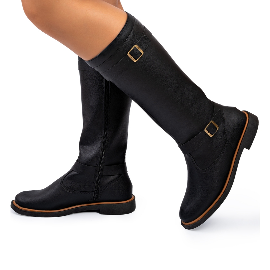 Bota Feminina Lumiss Montaria Cano Longo Salto Baixo Preto - Women Shoes