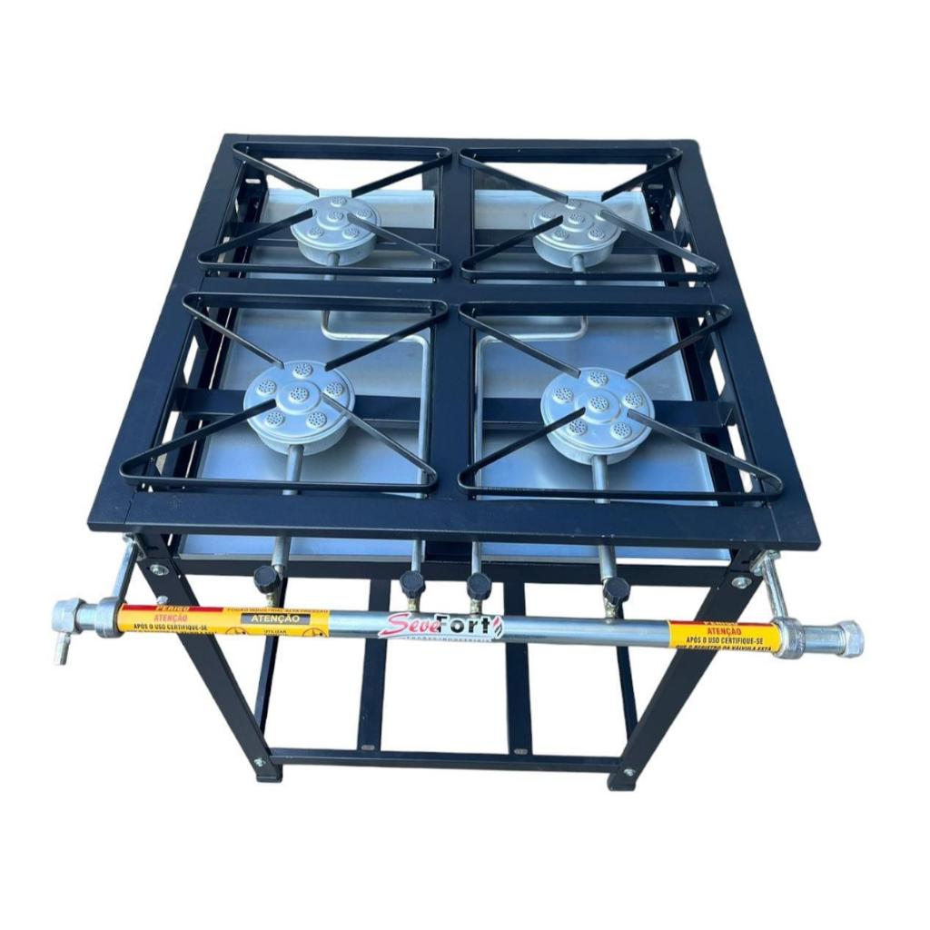 Fogão Industrial 4 Bocas Alta Pressão Grelha 30x30 Aço A Gás De Cozinha