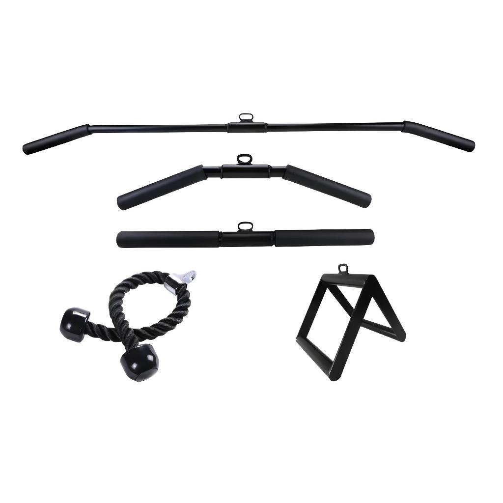 Kit 5 Barra Puxador Reto Curvo Costas 120cm Corda Tríceps Triangulo Remada Academia Musculação Fitness