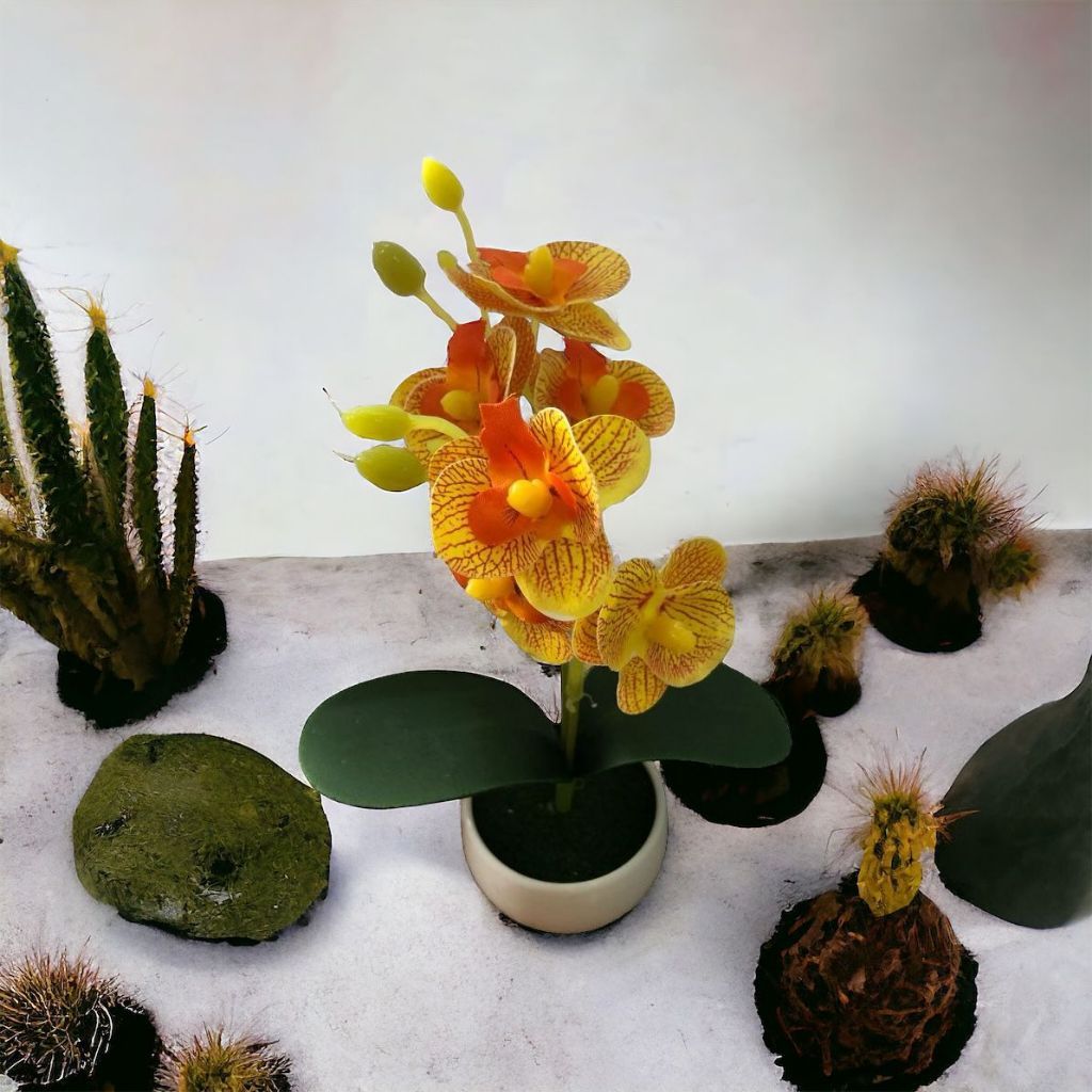 Kit 2 Arranjo Orquídeas Mini Planta Artificial Decorativo Com Vas arranjinho banheiro sala quarto delicado toque real