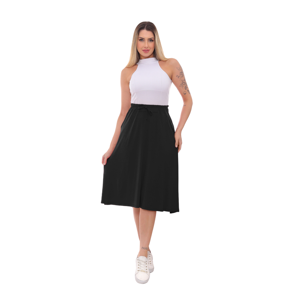Saia Midi em Malha Viscolycra com Bolso Lateral em Oferta na Shopee