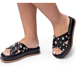 Sandália Feminina Tamanco Lumiss Flatform Brilho Preto