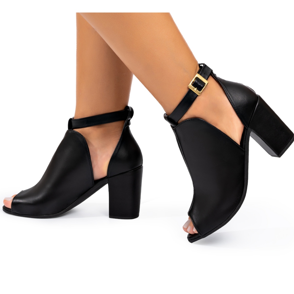 Sandália Feminina Lumiss Ankle Boot Fechada Salto Alto Grosso Confortável Sintético Preto em Oferta na Shopee