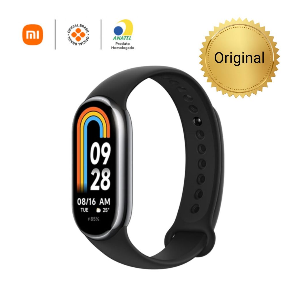 Xiaomi Mi Band 8 pulseira inteligente original smart band tela OLED 1,62 com garantia - Preta