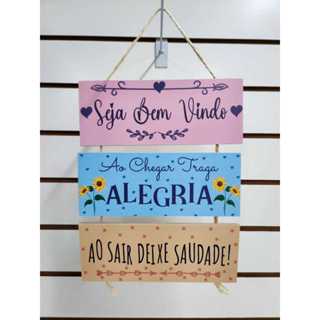 Placa com Corda 3 Peças Bem Vindo Ao Chegar Traga Alegria em Oferta na Shopee