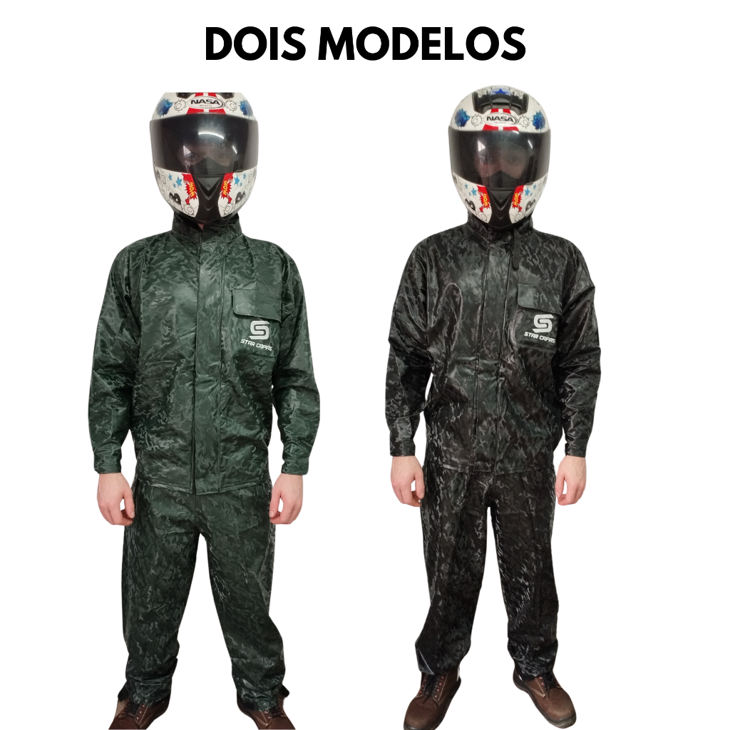 Conjunto Capa de Chuva Camuflada Impermeável Urbano Pvc Com Bolso - Moto / Motoboy / Motoqueiro