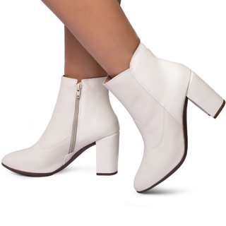 Bota Feminina Lumiss Cano Curto Salto Alto Bloco Croco Off White em Oferta na Shopee
