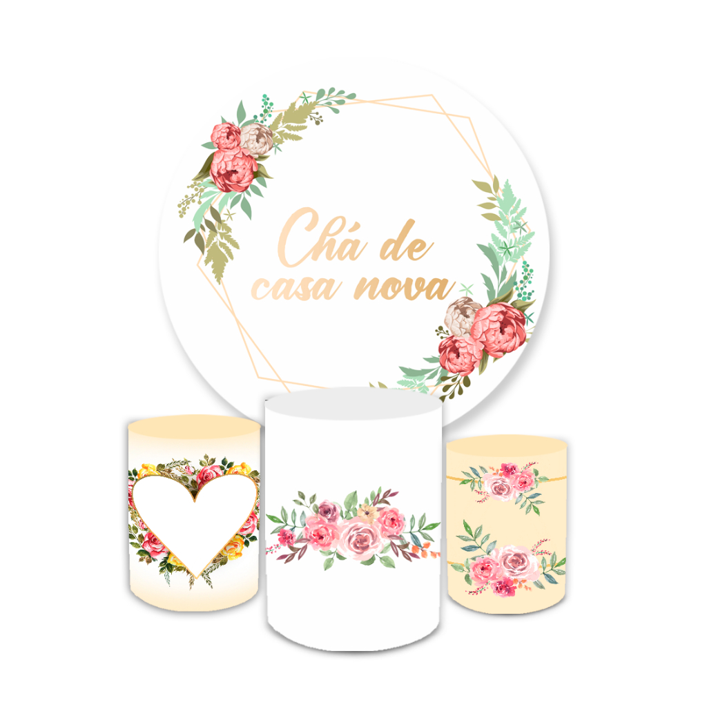 Kit Festa Capa Painel Redondo + Trio Capas de Cilindros Tema Chá de Cozinha e Casa Nova Decoração em Oferta na Shopee