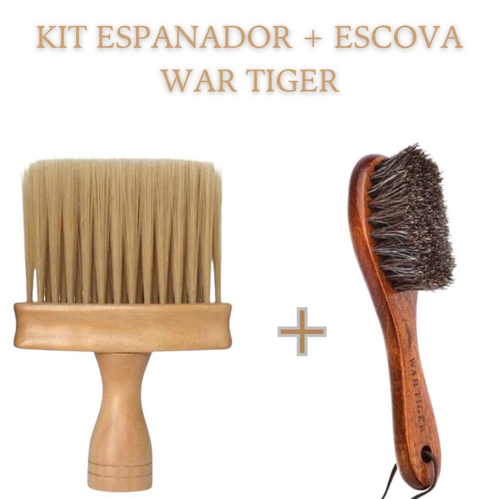 Espanador Cerdas Macias Cabo Madeira + Escova Escovinha de Disfarce Degrade Para Barbeiro e Cabeleireiro Profissional em Oferta na Shopee