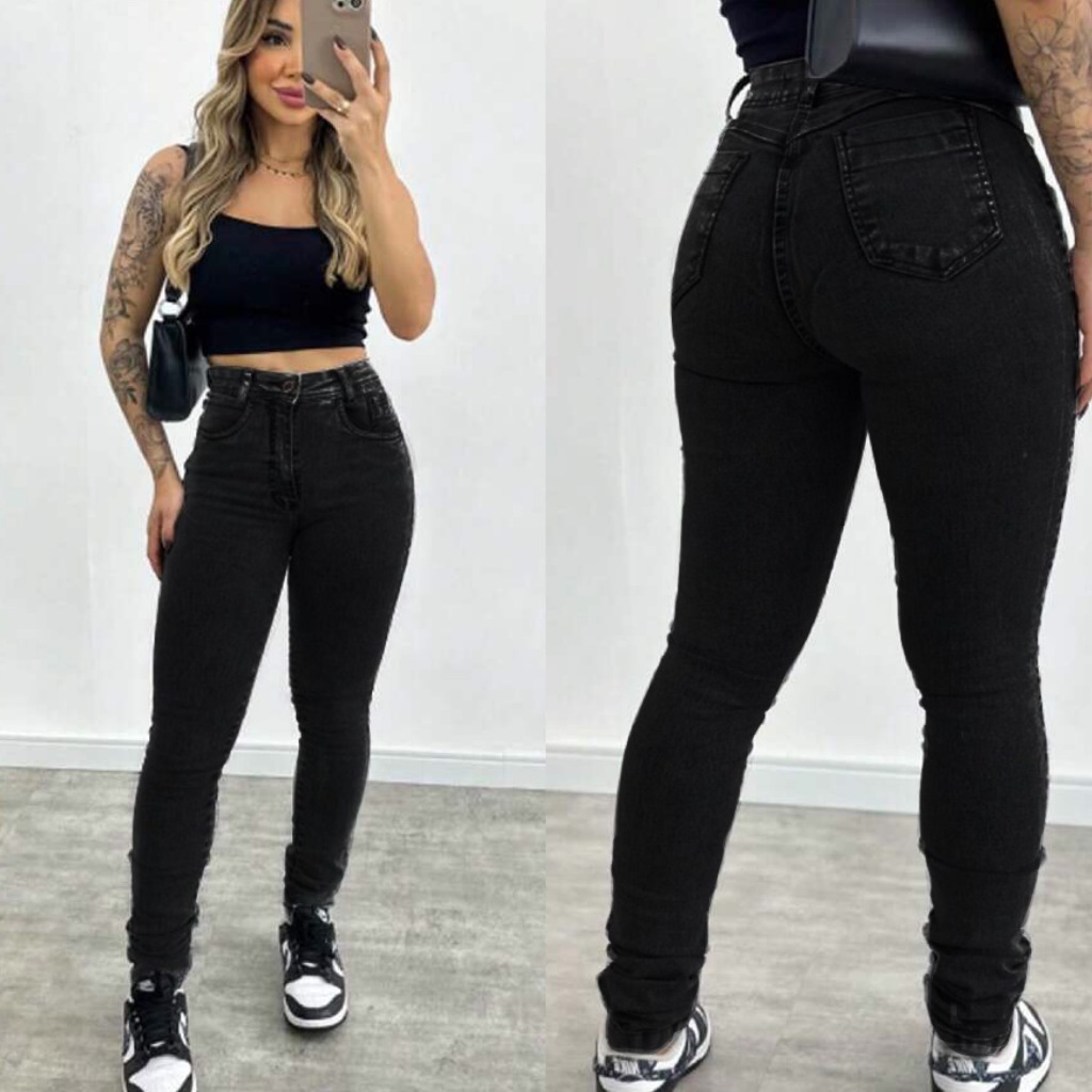 Calça preta jeans Feminina Skinny Levanta Bumbum Perfeita Levanta Bumbum
