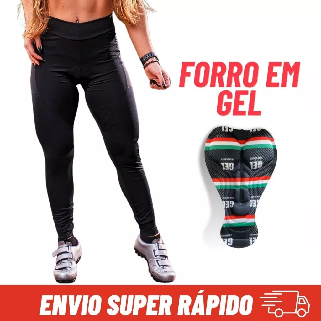 Calça Ciclismo Forro em Gel Feminina Térmica Alta Densidade Preta Bike Pedal Mtb — imagem 1