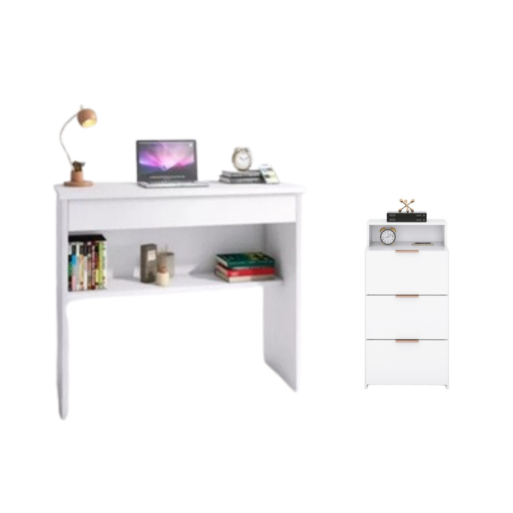 Mesa Para Computador Com 1 Gaveta Home Office Estudo Branca + Gaveteiro Multiuso