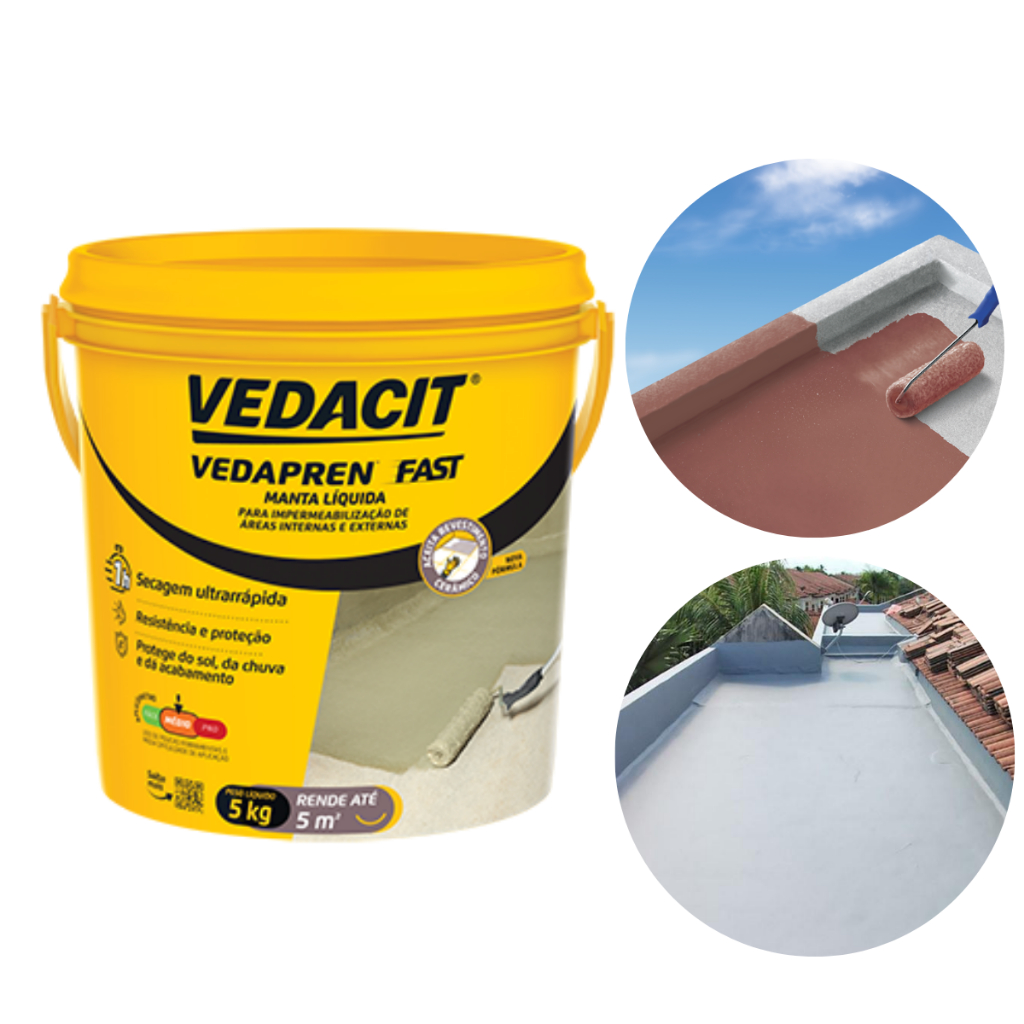 Impermeabilizante Manta Líquida Vedapren Fast Vedacit 5kg Cor Concreto Para Lajes Banheiros Varandas e Calhas