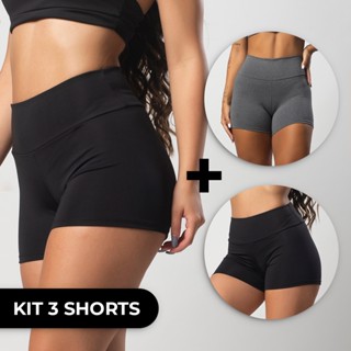 Kit 3 Shortinhos Curtos Feminino de Academia Yoga Básicos Fitness Cores Sortidas em Oferta na Shopee
