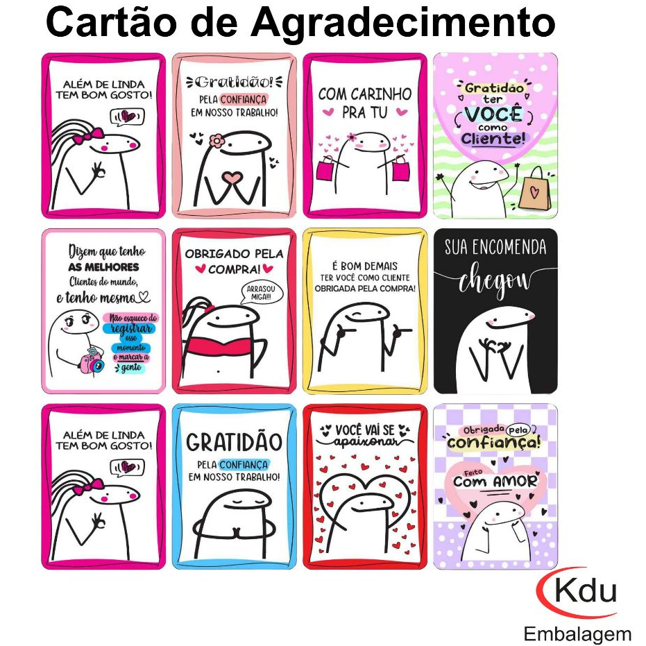 Cartão de Agradecimento Flork 5,4 x 7,2 cm - Pacote com 100 unidades