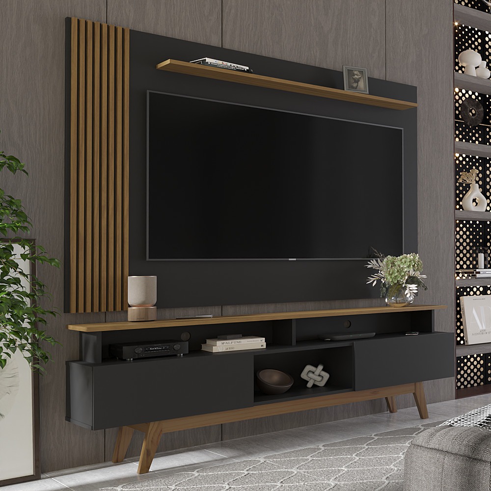 Rack com Painel Ripado para TV até 70 Polegadas 2 Gavetas Grécia 180cm - Home & Living