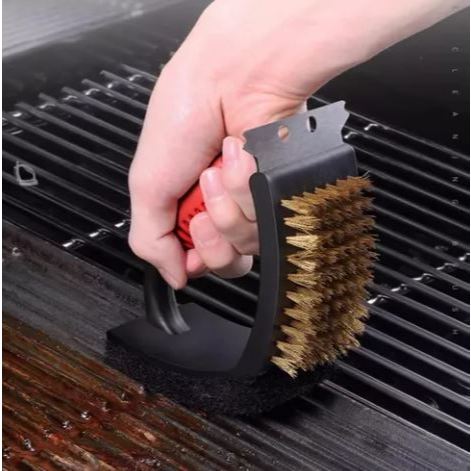 Escova Limpa Churrasqueira Grelha Dupla Raspador e Esponja em Oferta na Shopee